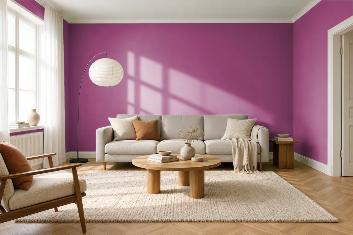 Краска PANTONE 19-2434 Festival Fuchsia — гостиная в скандинавском стиле