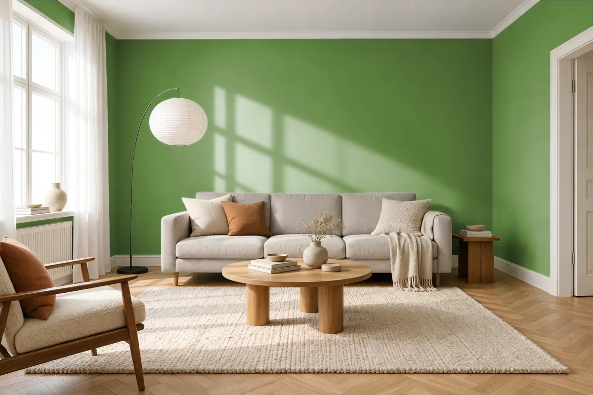 Краска PANTONE 17-0230 Forest Green — гостиная в скандинавском стиле