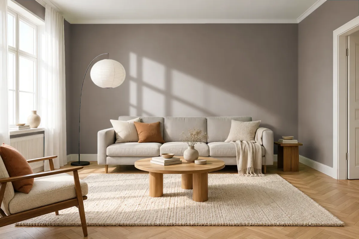 Краска PANTONE 17-0909 Fossil — гостиная в скандинавском стиле