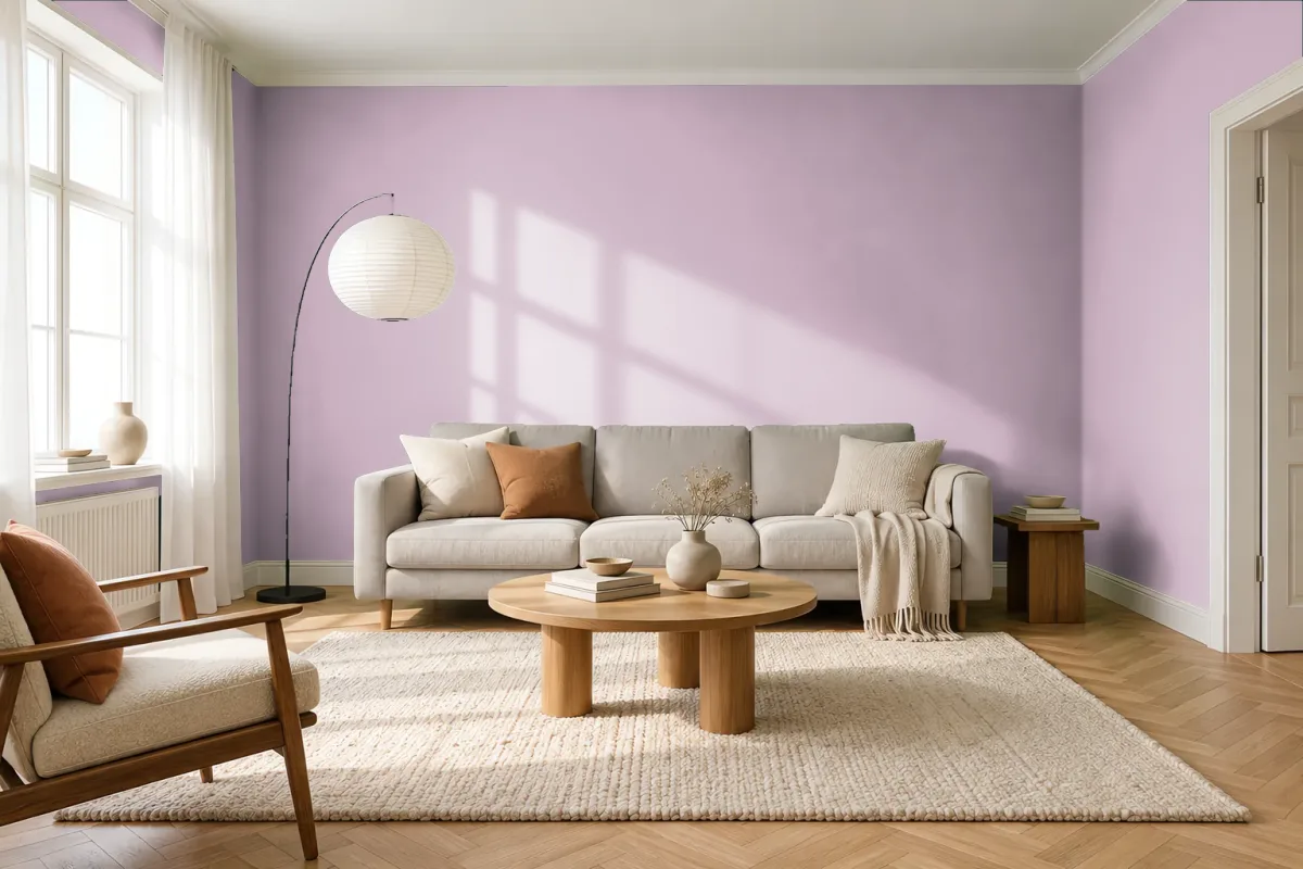 Краска PANTONE 14-3204 Fragrant Lilac — гостиная в скандинавском стиле