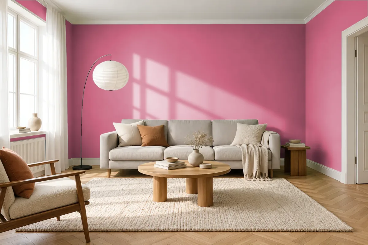Краска PANTONE 17-1926 Fruit Dove — гостиная в скандинавском стиле