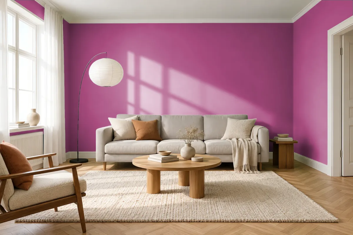 Краска PANTONE 18-2328 Fuchsia Red — гостиная в скандинавском стиле