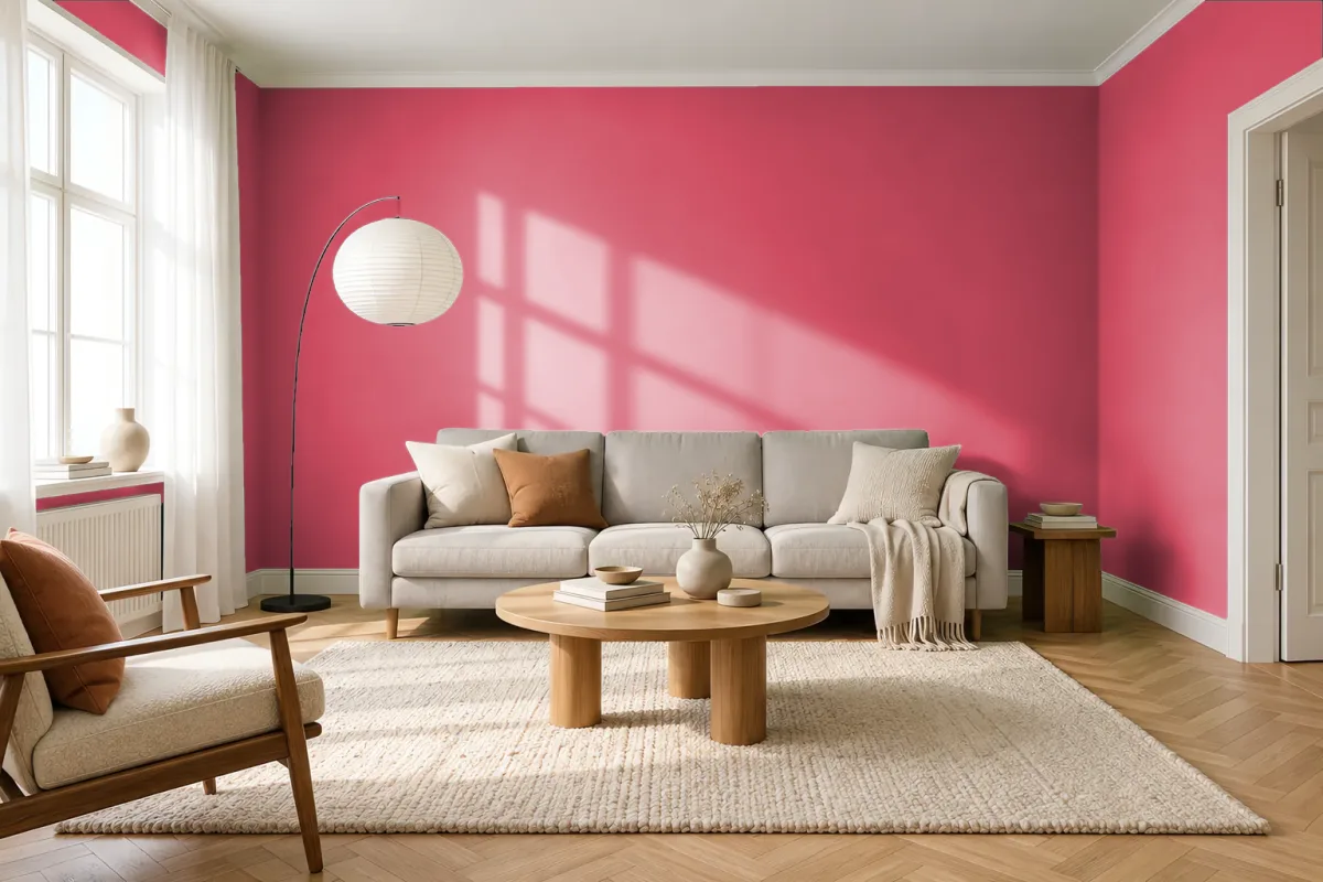 Краска PANTONE 17-1753 Geranium — гостиная в скандинавском стиле