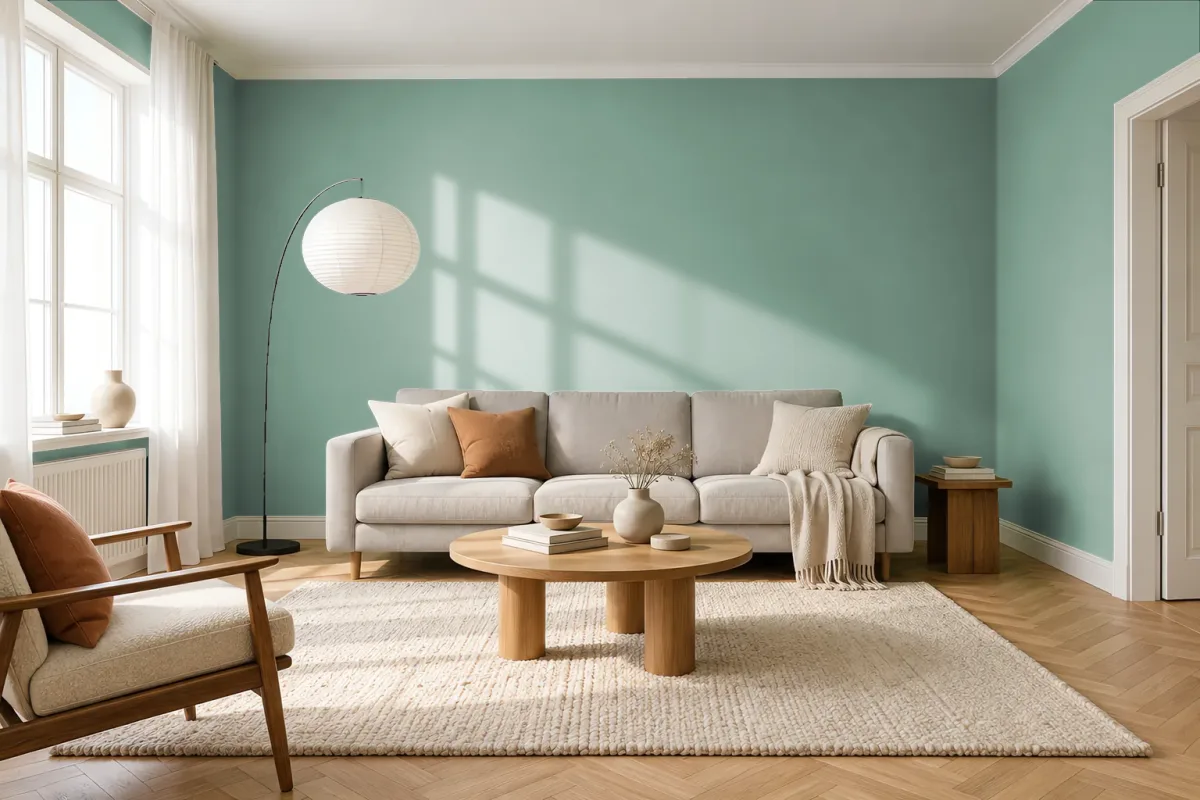 Краска PANTONE 16-5907 Granite Green — гостиная в скандинавском стиле