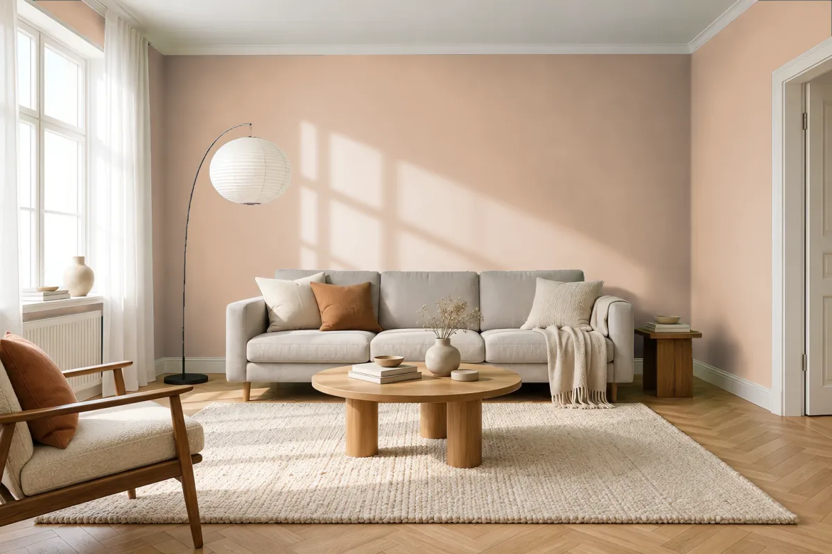 Краска PANTONE 14-1315 Hazelnut — гостиная в скандинавском стиле