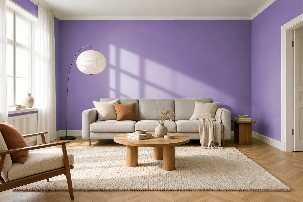 Краска PANTONE 17-3619 Hyacinth — гостиная в скандинавском стиле