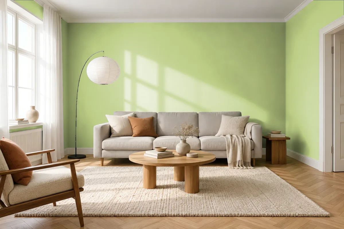 Краска PANTONE 13-0324 Lettuce Green — гостиная в скандинавском стиле