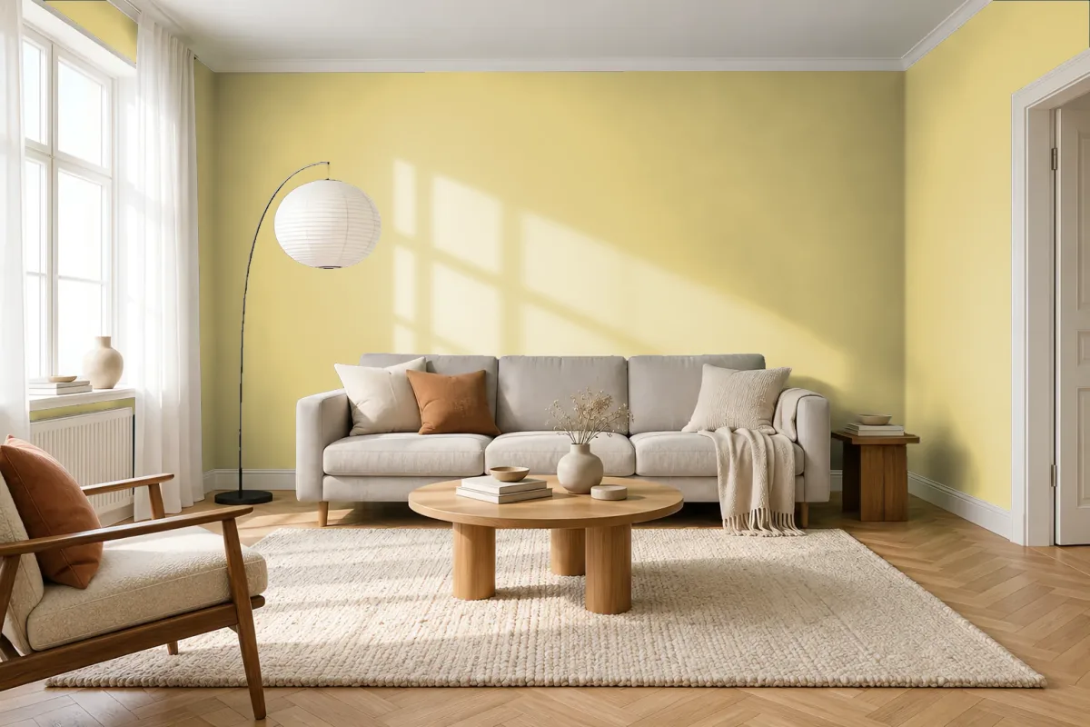 Краска PANTONE 13-0333 Lima Bean — гостиная в скандинавском стиле