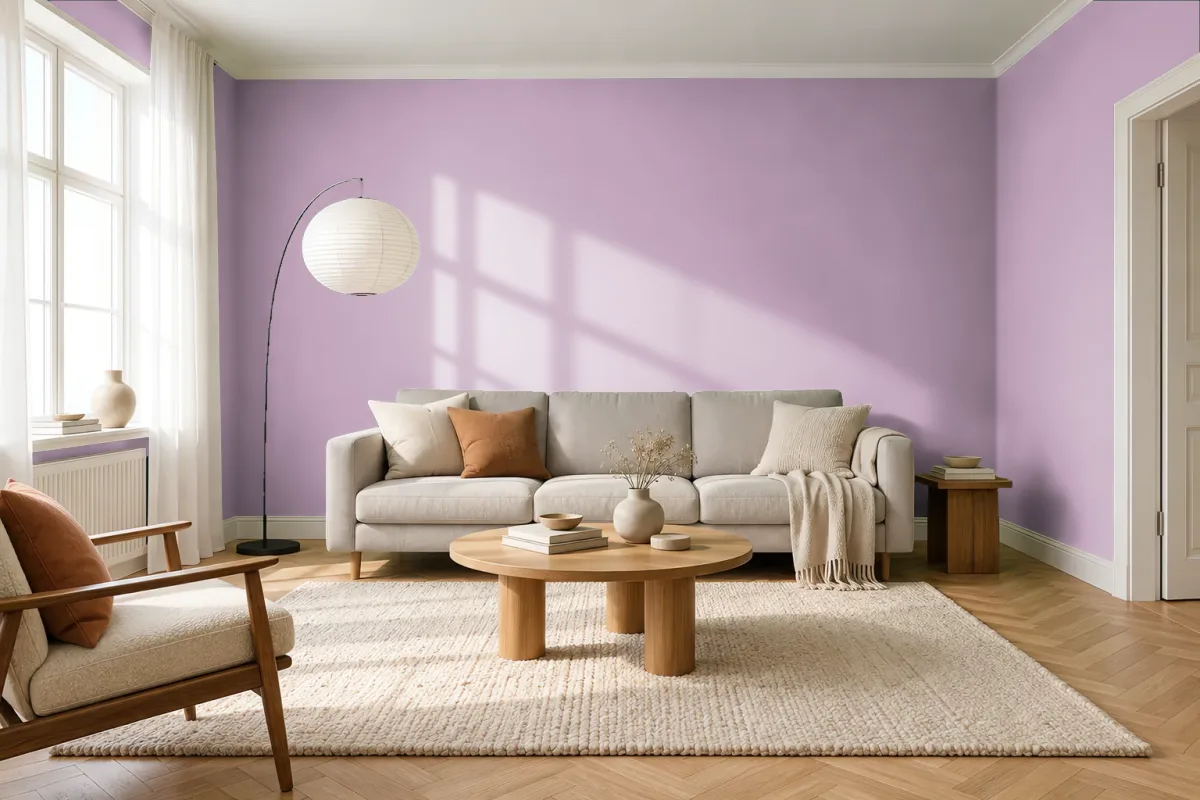 Краска PANTONE 15-3207 Mauve Mist — гостиная в скандинавском стиле