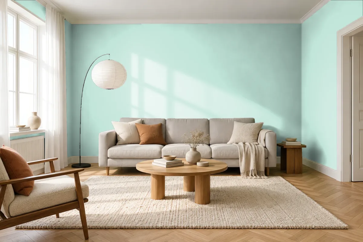 Краска PANTONE 12-5408 Moonlight Jade — гостиная в скандинавском стиле