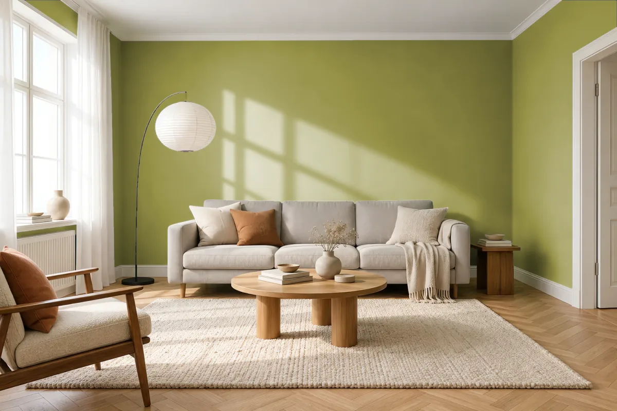 Краска PANTONE 16-0532 Moss — гостиная в скандинавском стиле