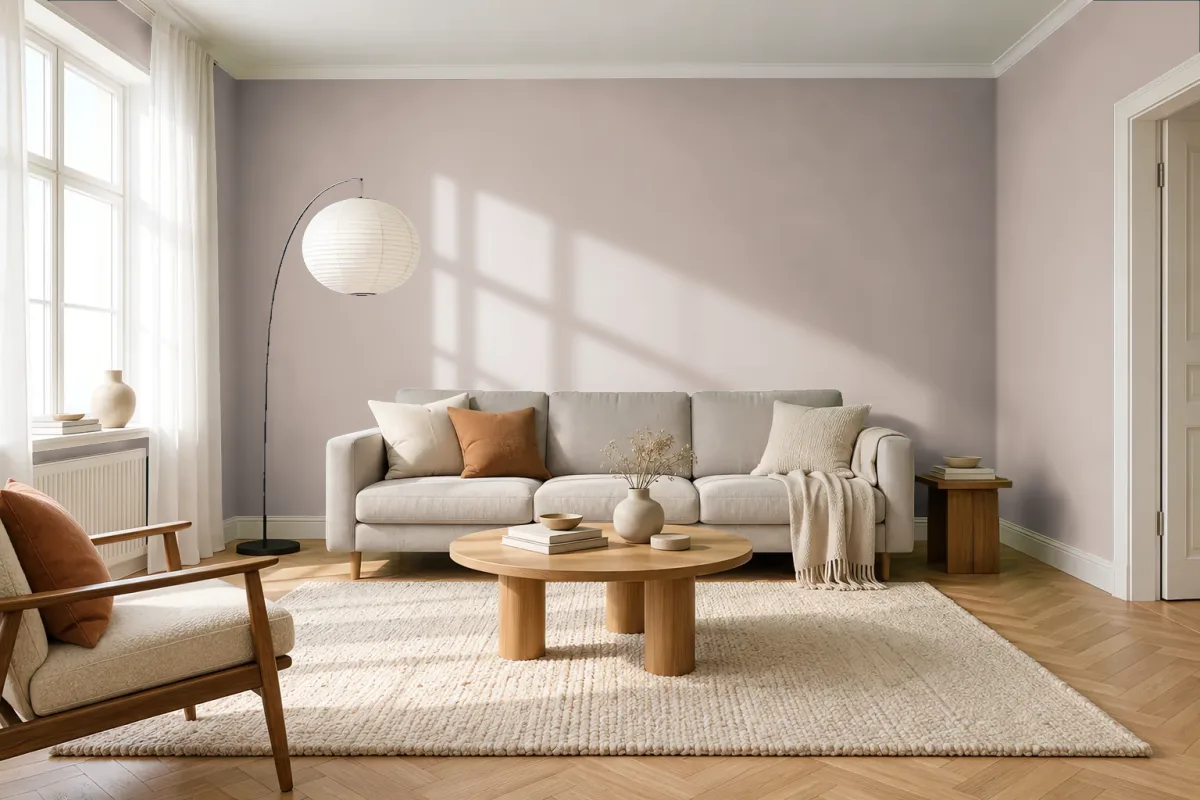 Краска PANTONE 14-1305 Mushroom — гостиная в скандинавском стиле
