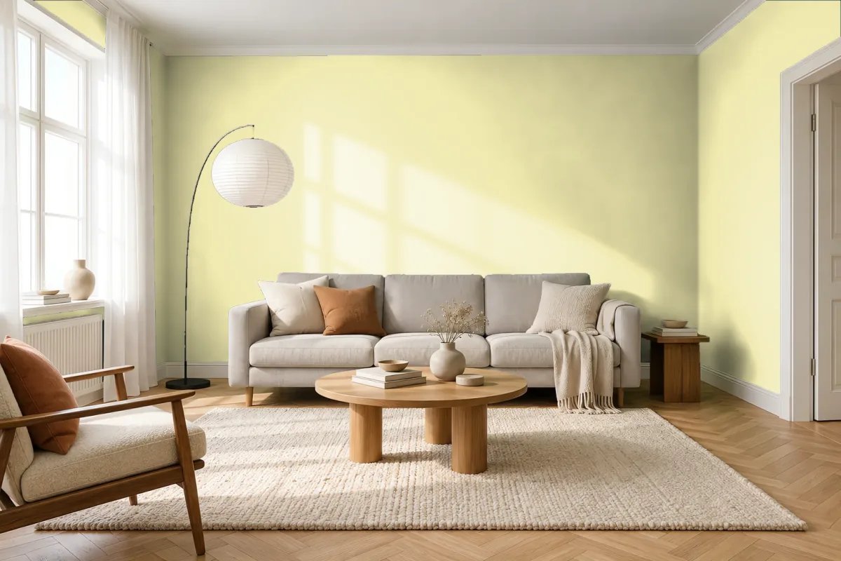 Краска PANTONE 11-0710 Tender Yellow — гостиная в скандинавском стиле