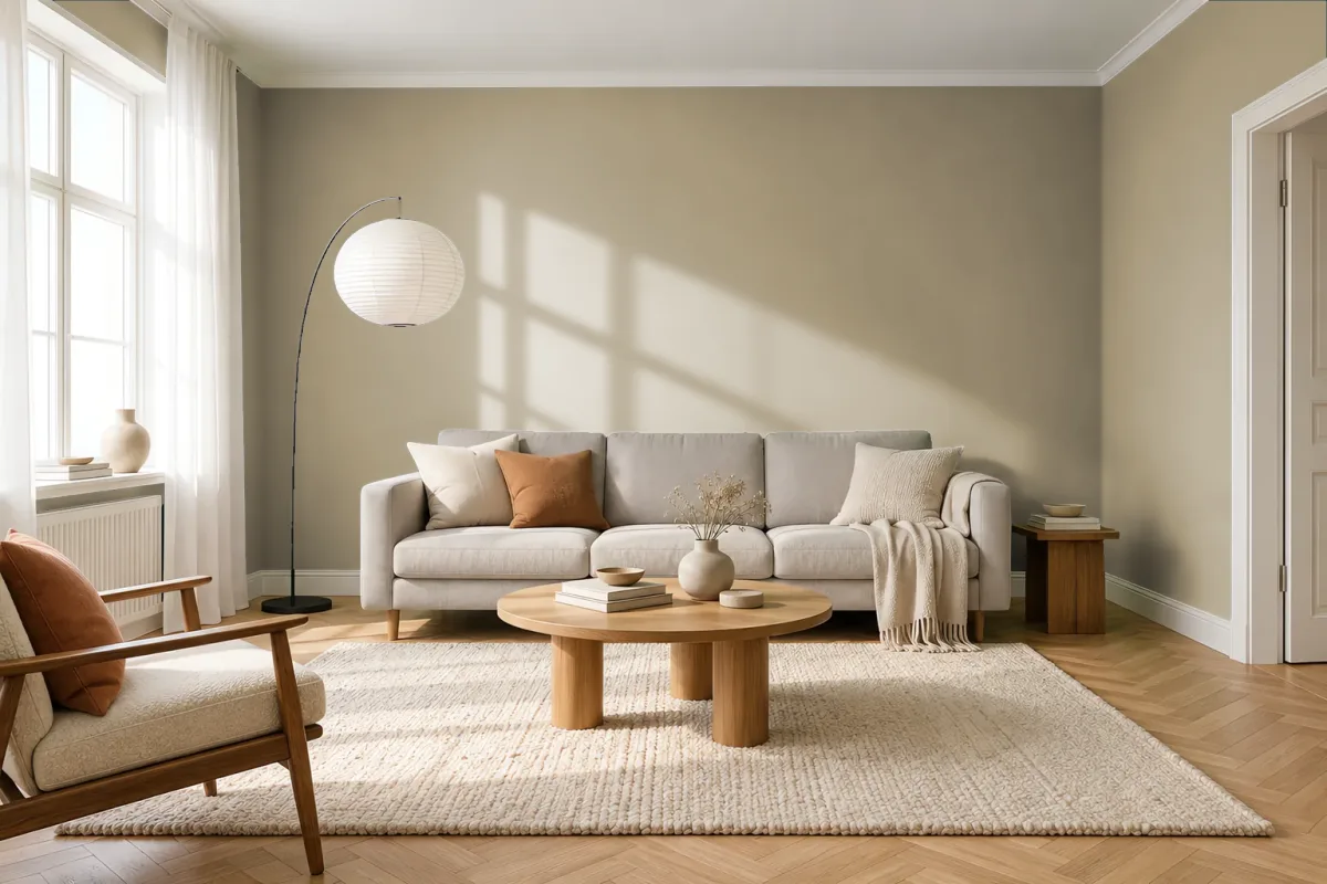 Краска PANTONE 16-1110 Olive Gray — гостиная в скандинавском стиле