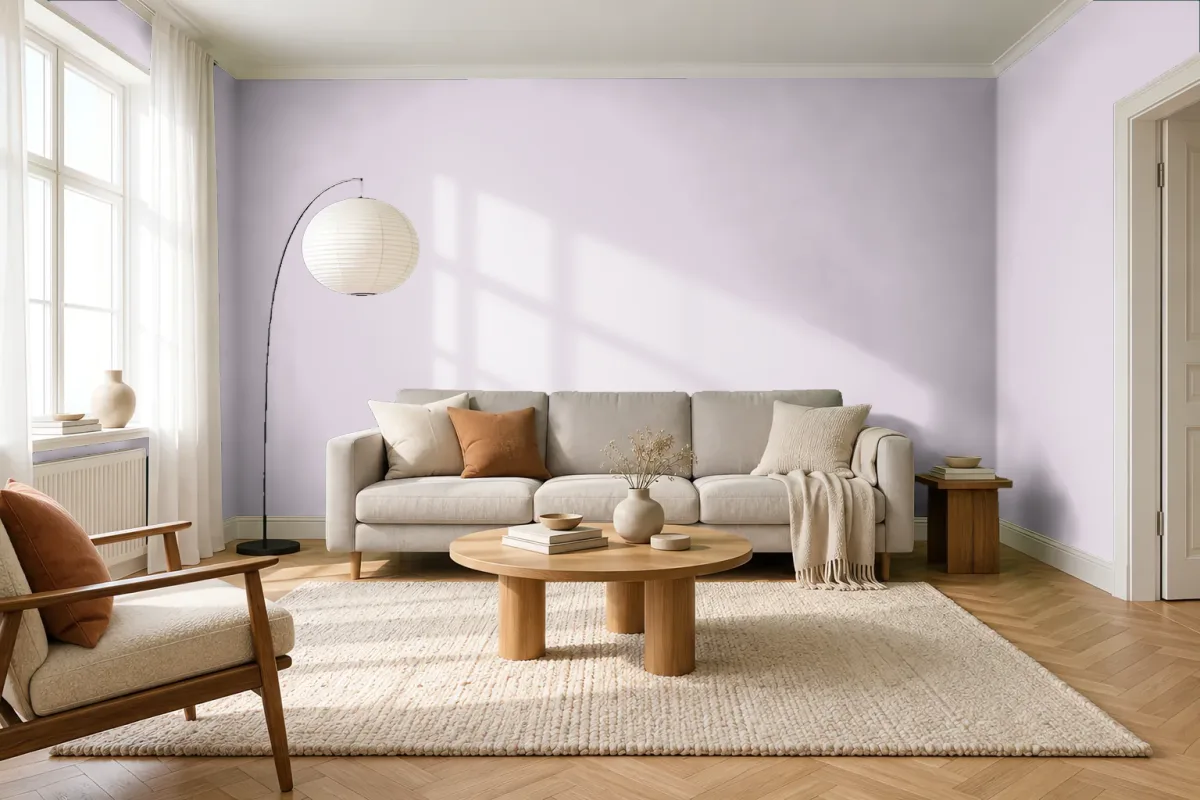 Краска PANTONE 13-3406 Orchid Ice — гостиная в скандинавском стиле