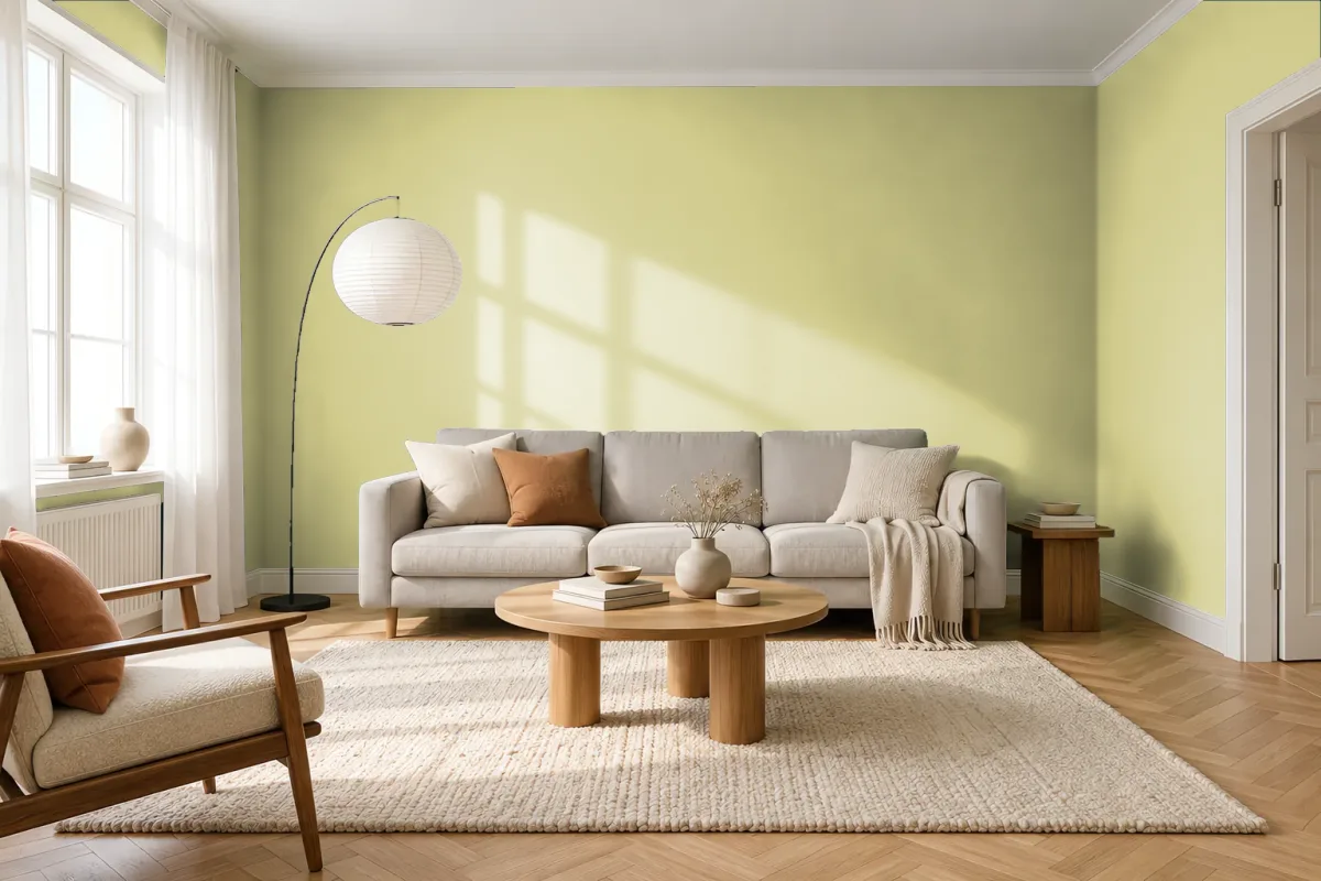Краска PANTONE 13-0522 Pale Green — гостиная в скандинавском стиле