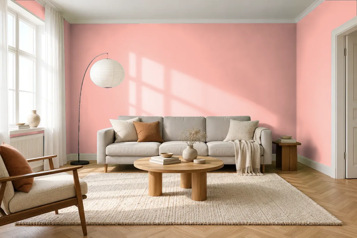 Краска PANTONE 14-1419 Peach Pearl — гостиная в скандинавском стиле