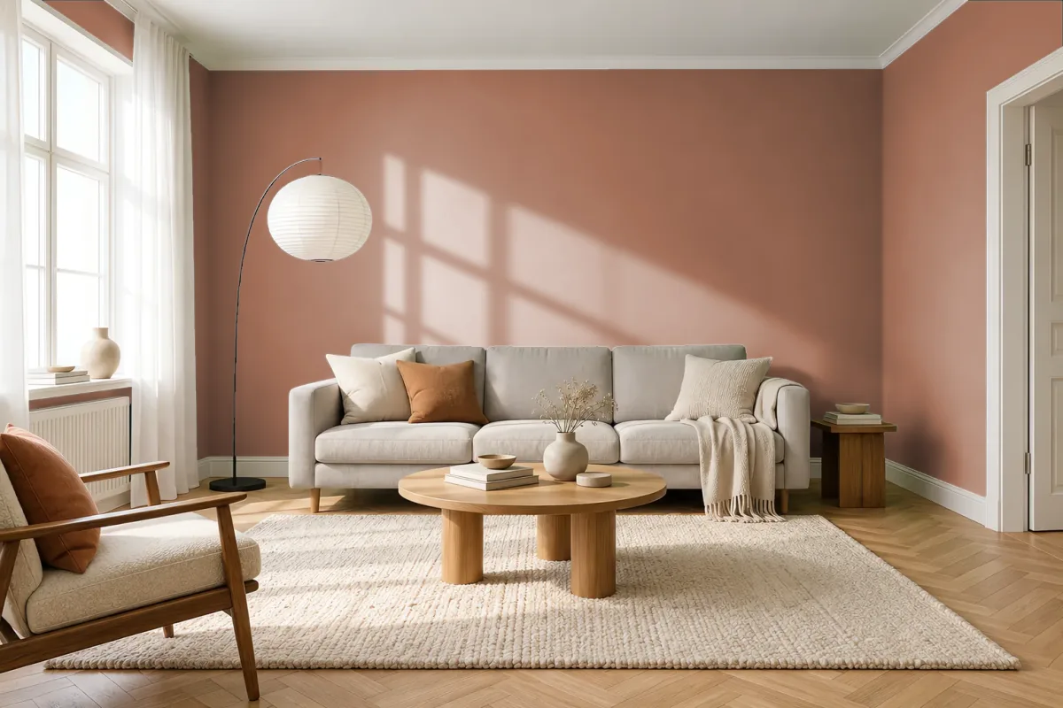 Краска PANTONE 17-1430 Pecan Brown — гостиная в скандинавском стиле