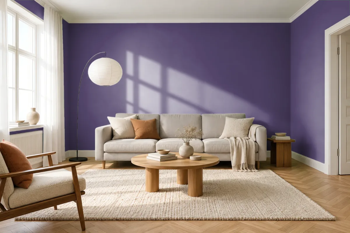 Краска PANTONE 19-3632 Petunia — гостиная в скандинавском стиле
