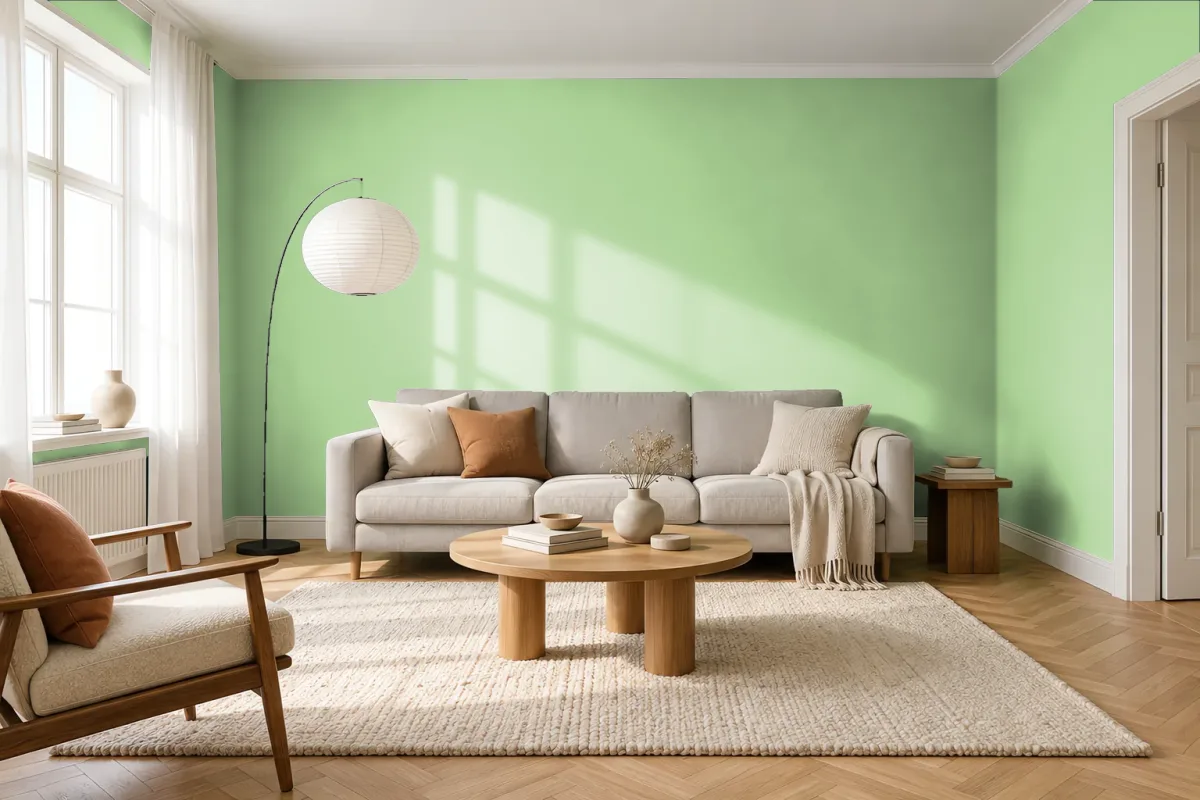 Краска PANTONE 13-0221 Pistachio Green — гостиная в скандинавском стиле