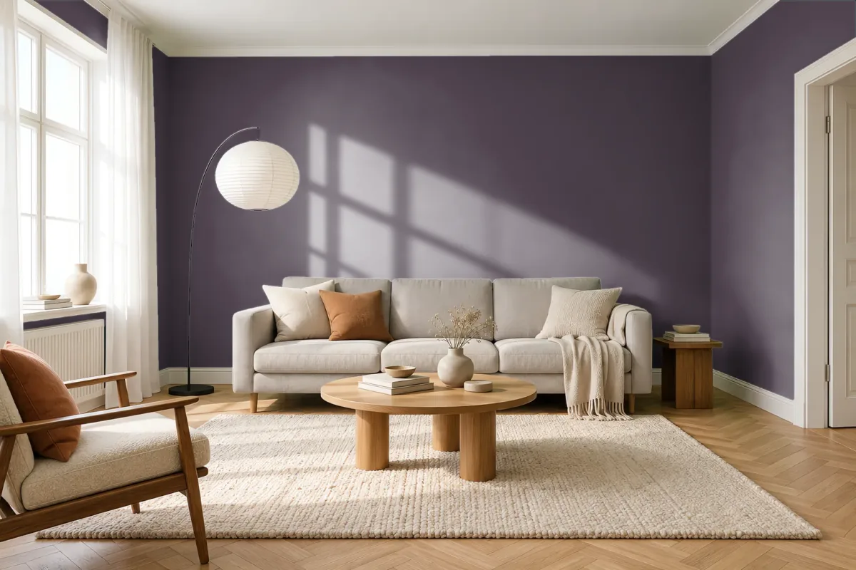 Краска PANTONE 19-3316 Plum Perfect — гостиная в скандинавском стиле
