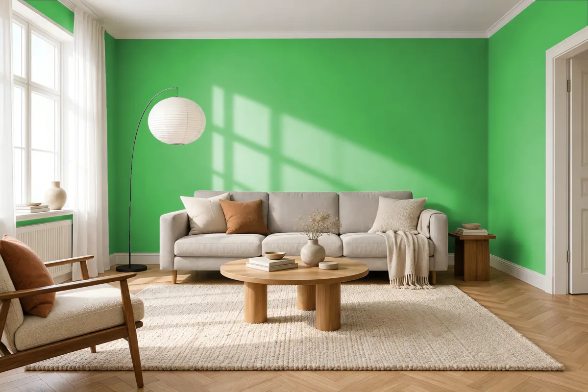 Краска PANTONE 16-6444 Poison Green — гостиная в скандинавском стиле