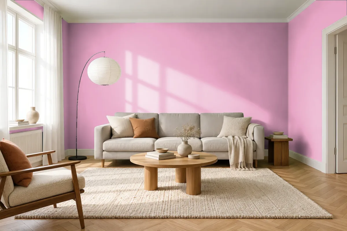 Краска PANTONE 14-2311 Prism Pink — гостиная в скандинавском стиле