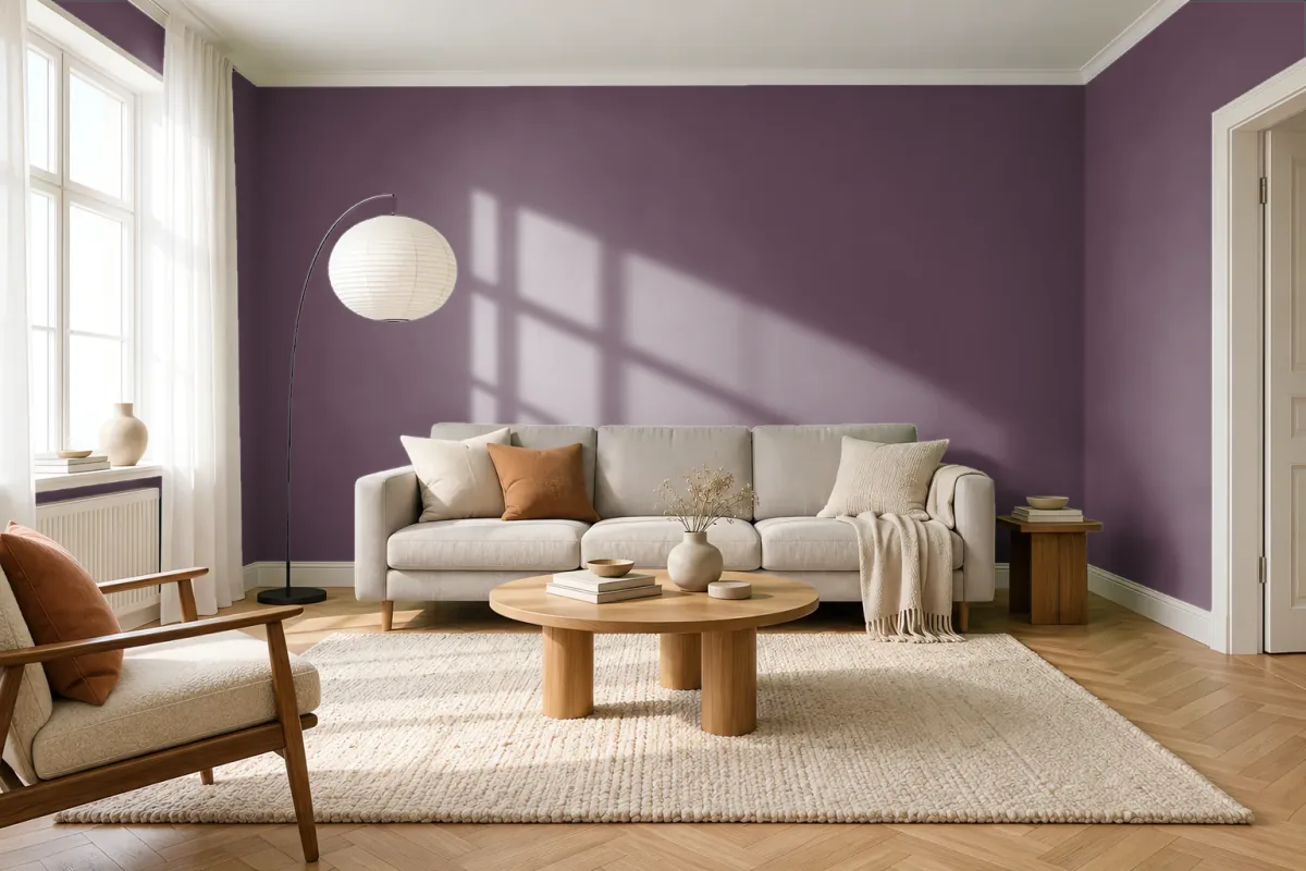 Краска PANTONE 19-2014 Prune — гостиная в скандинавском стиле