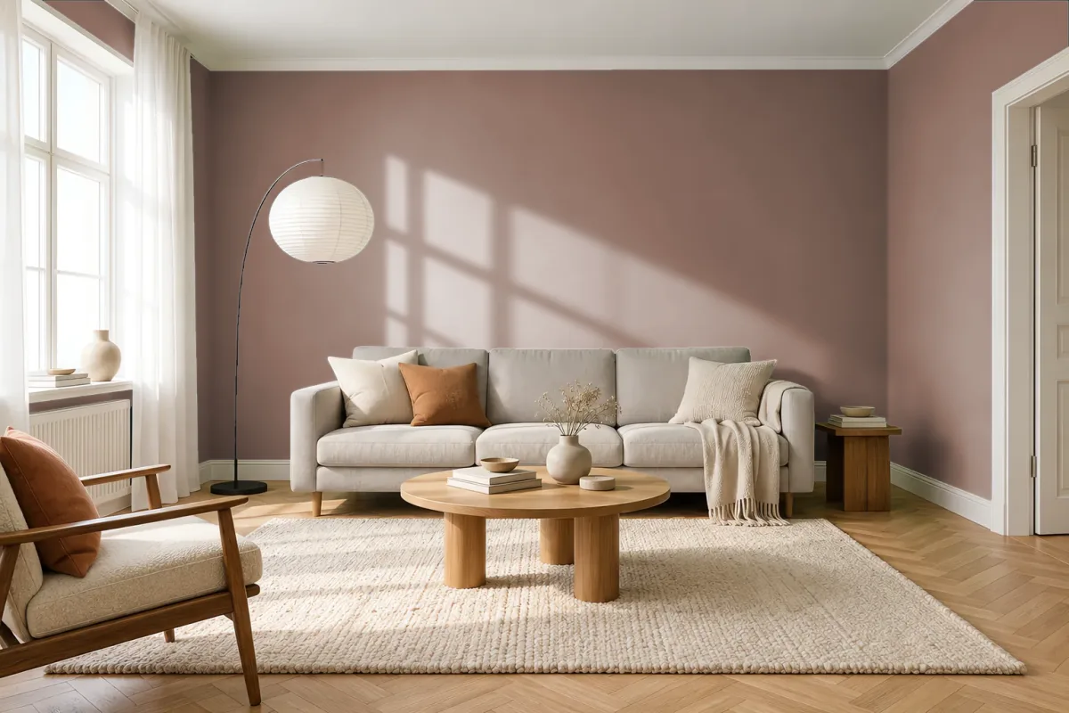 Краска PANTONE 17-1422 Raw Umber — гостиная в скандинавском стиле