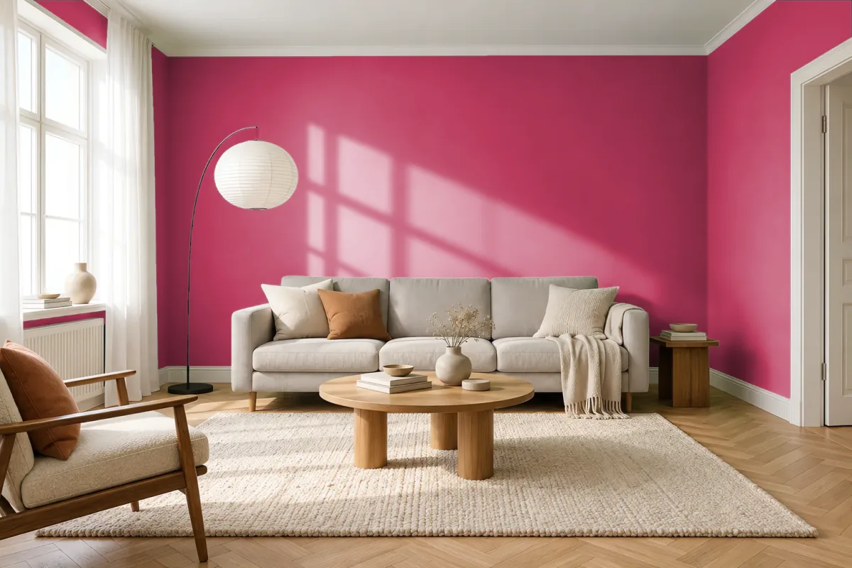 Краска PANTONE 18-1852 Rose Red — гостиная в скандинавском стиле