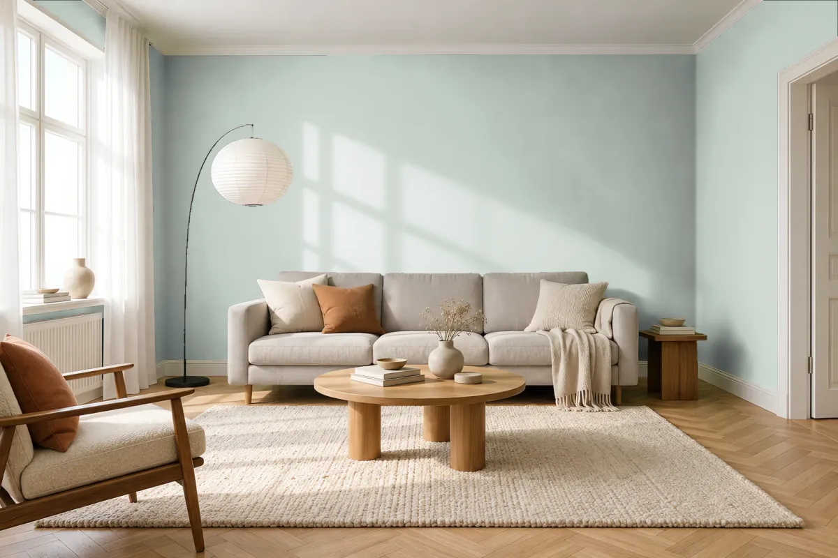 Краска Little Greene LG 284 Aquamarine - Mid — гостиная в скандинавском стиле