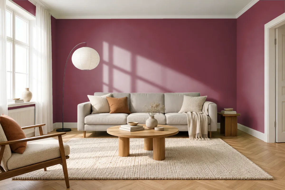 Краска PANTONE 19-1940 Rumba Red — гостиная в скандинавском стиле