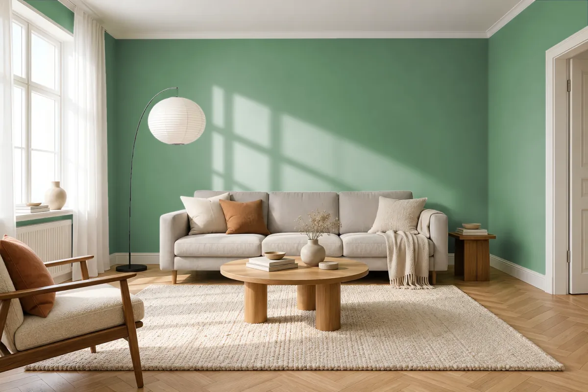 Краска PANTONE 16-6116 Shale Green — гостиная в скандинавском стиле