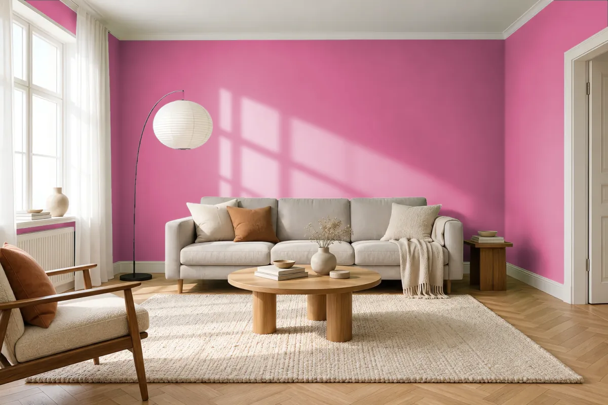 Краска PANTONE 17-2127 Shocking Pink — гостиная в скандинавском стиле