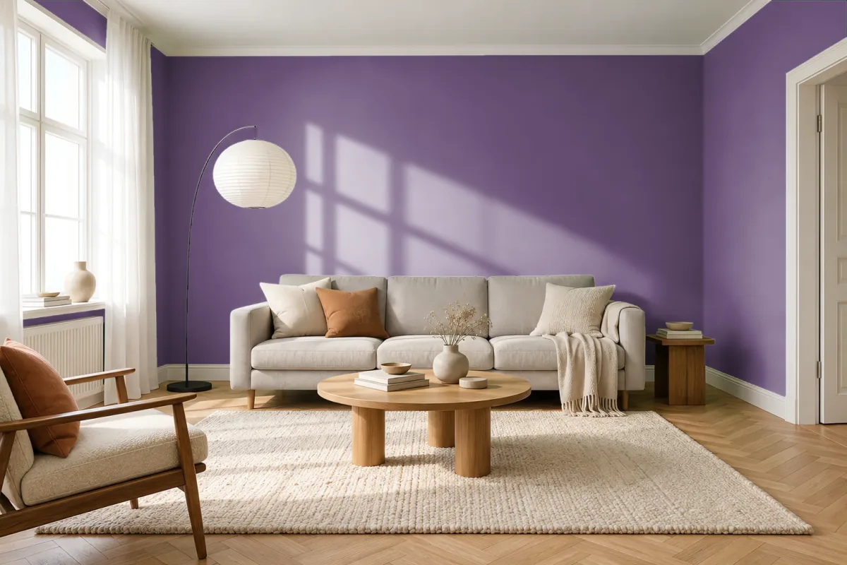 Краска PANTONE 19-3425 Spiced Plum — гостиная в скандинавском стиле