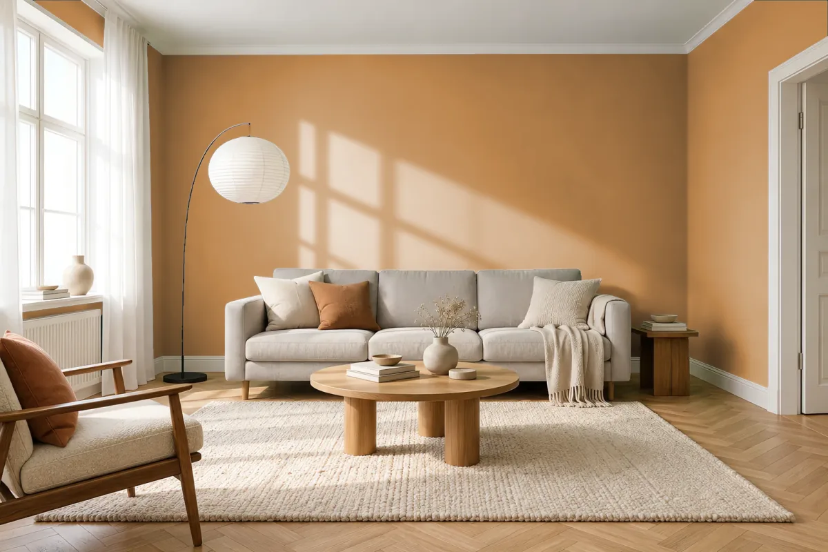 Краска PANTONE 17-1040 Spruce Yellow — гостиная в скандинавском стиле