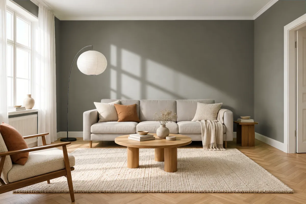 Краска PANTONE 18-0615 Stone Gray — гостиная в скандинавском стиле