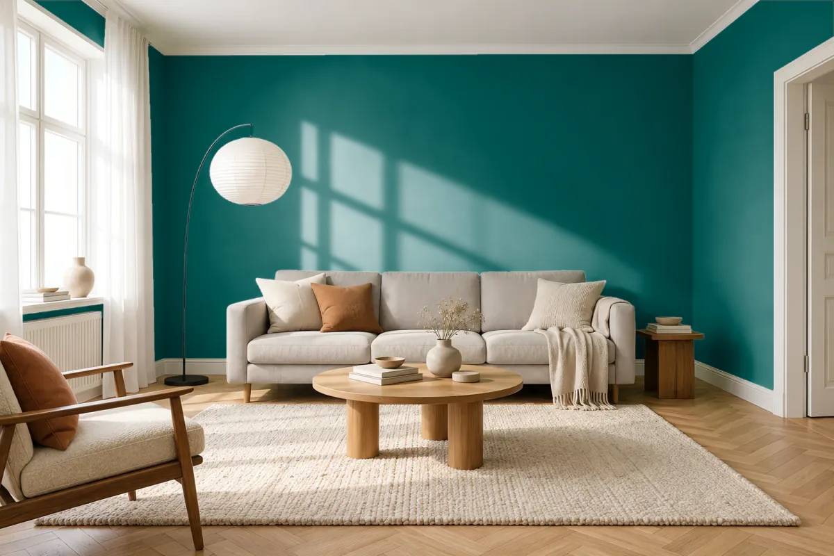 Краска PANTONE 19-5217 Storm — гостиная в скандинавском стиле