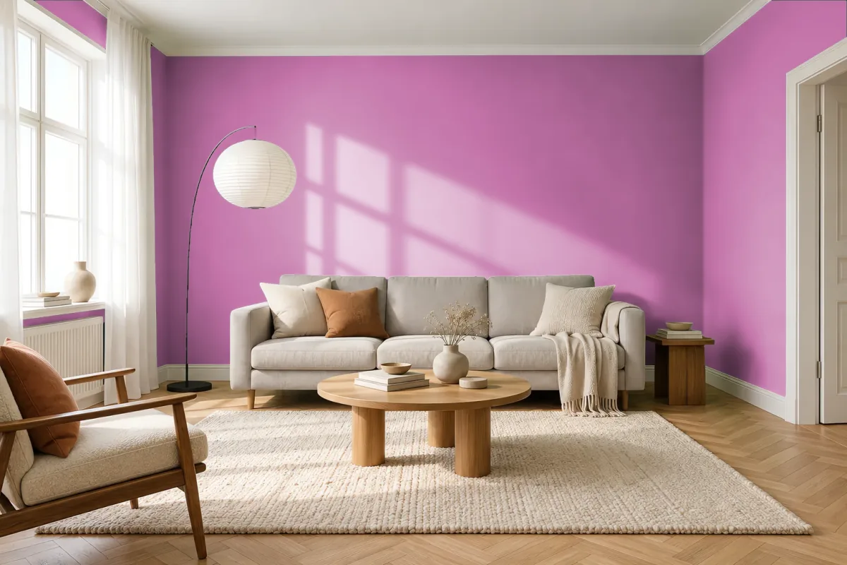 Краска PANTONE 17-2625 Super Pink — гостиная в скандинавском стиле