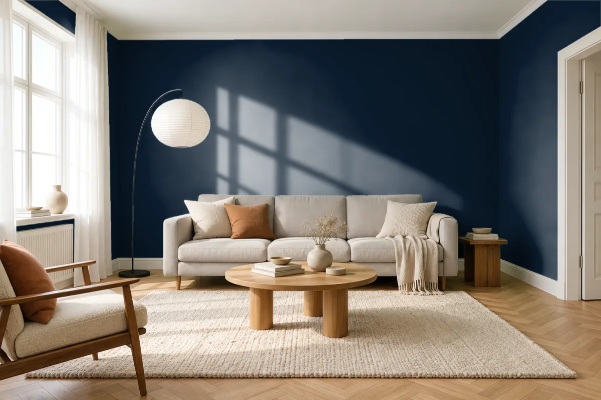 Краска PANTONE 19-4010 Total Eclipse — гостиная в скандинавском стиле