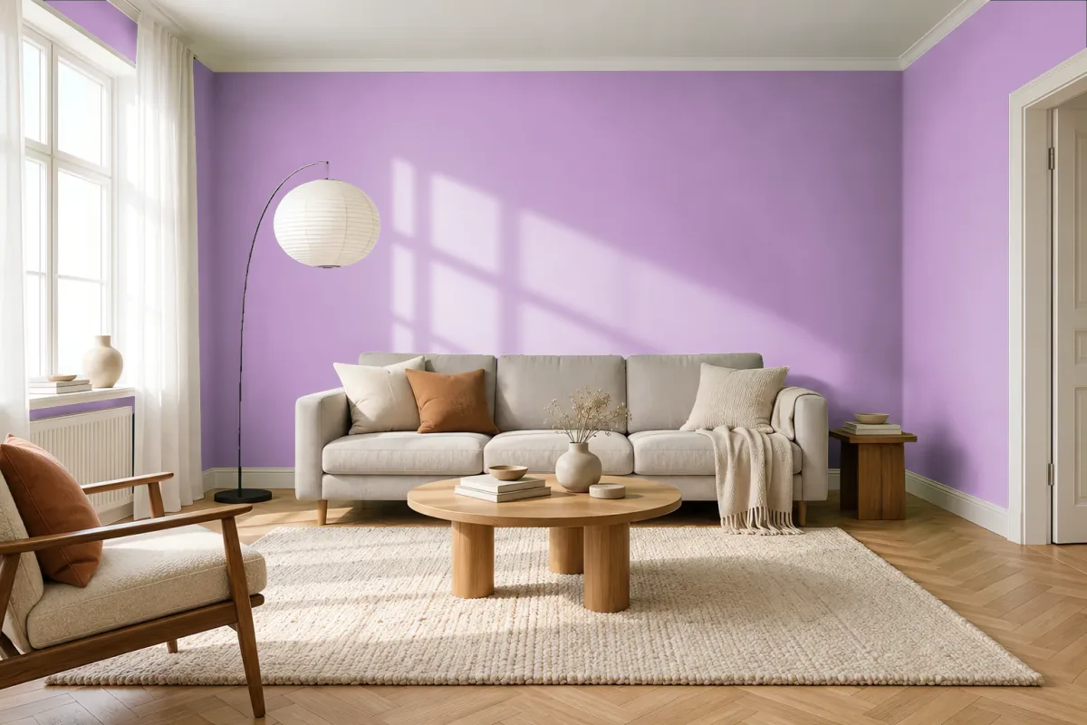Краска PANTONE 16-3416 Violet Tulle — гостиная в скандинавском стиле