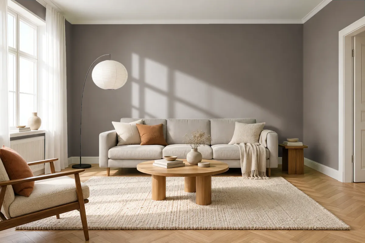 Краска PANTONE 18-1112 Walnut — гостиная в скандинавском стиле