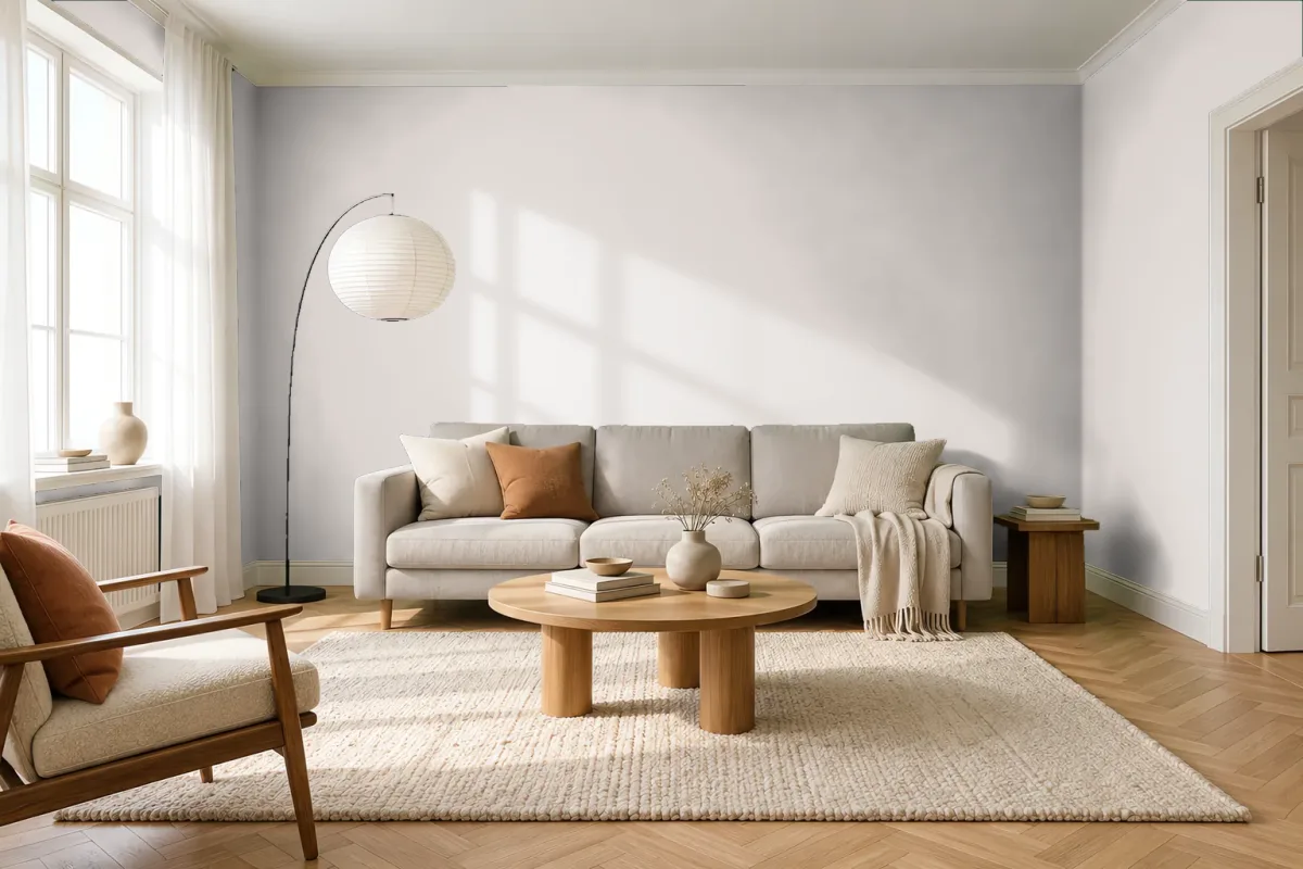 Краска PANTONE 13-0002 White Sand — гостиная в скандинавском стиле