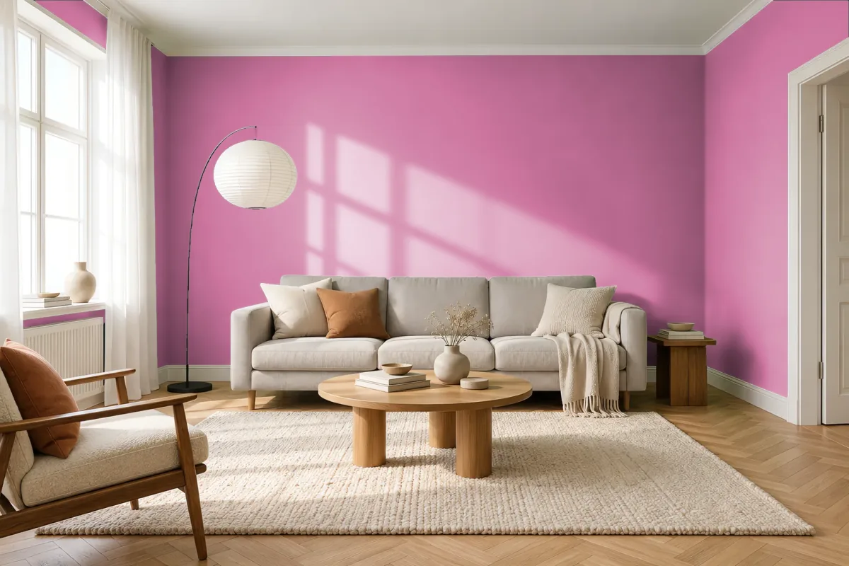 Краска PANTONE 16-2120 Wild Orchid — гостиная в скандинавском стиле