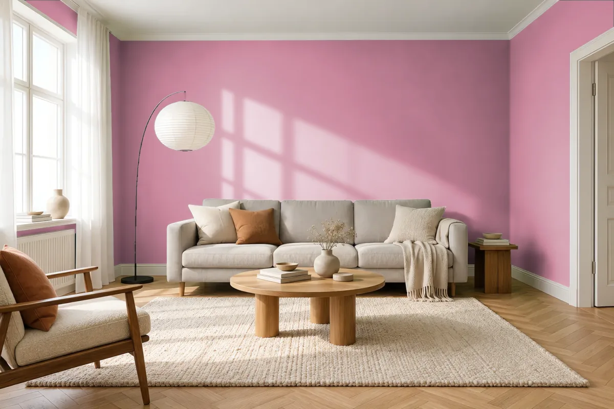 Краска PANTONE 16-1715 Wild Rose — гостиная в скандинавском стиле