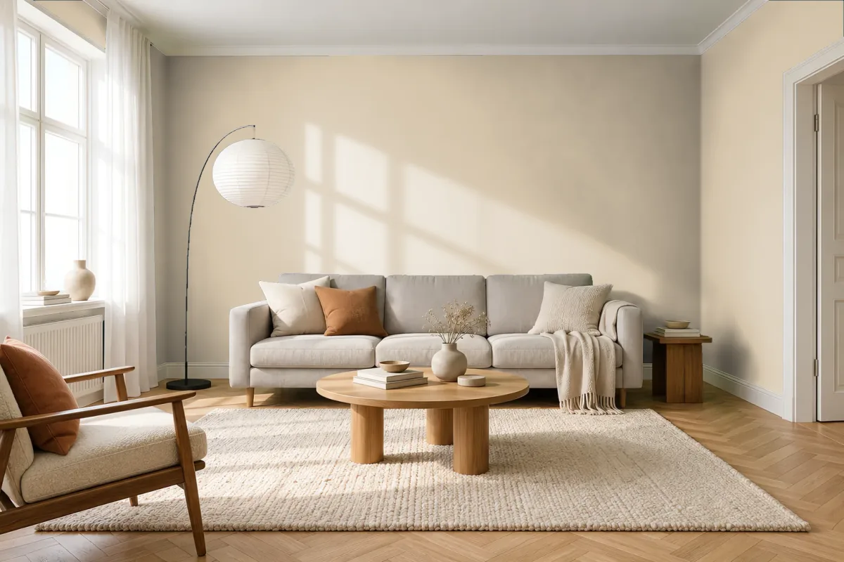 Краска PANTONE 14-1108 Wood Ash — гостиная в скандинавском стиле