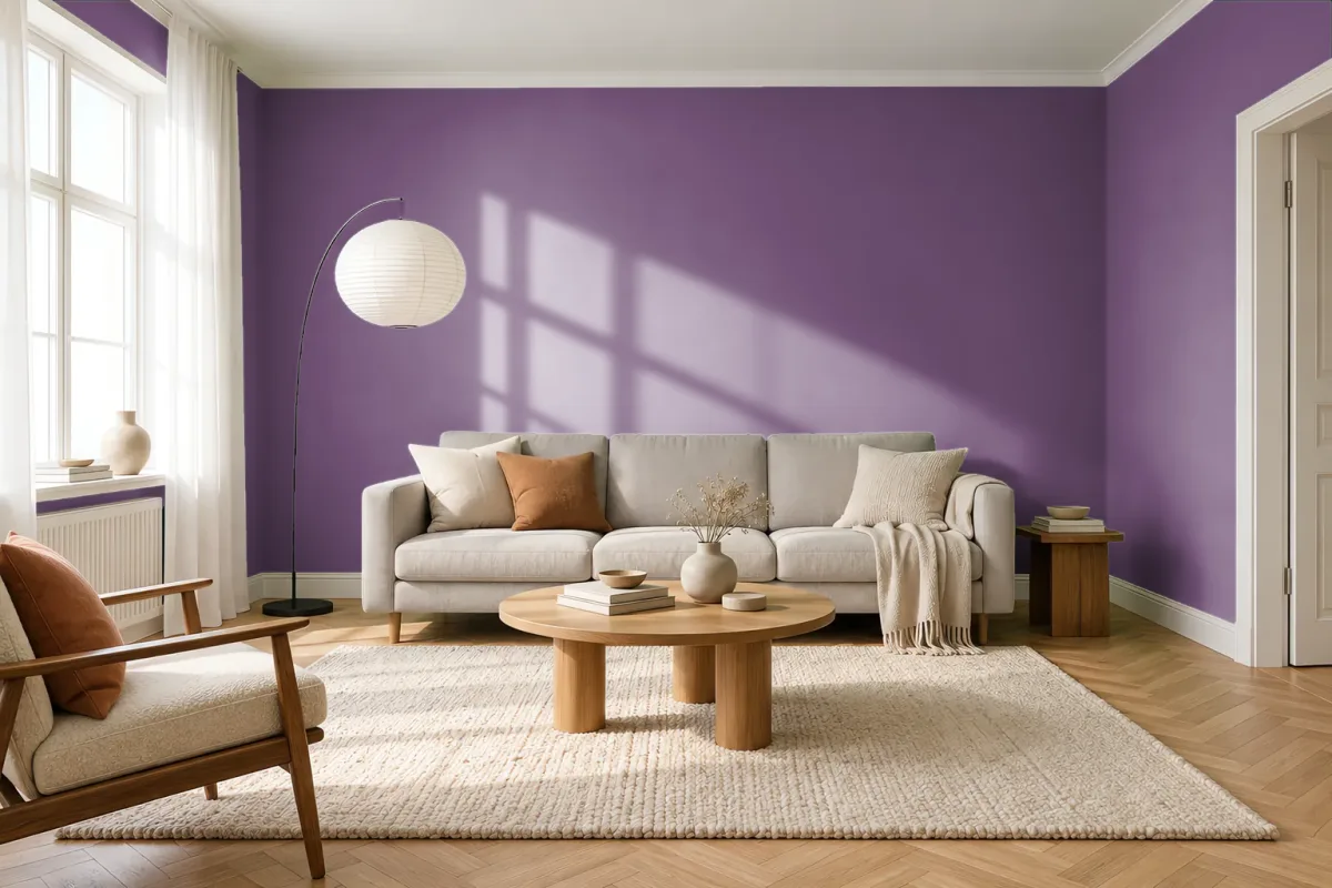 Краска PANTONE 19-3325 Wood Violet — гостиная в скандинавском стиле