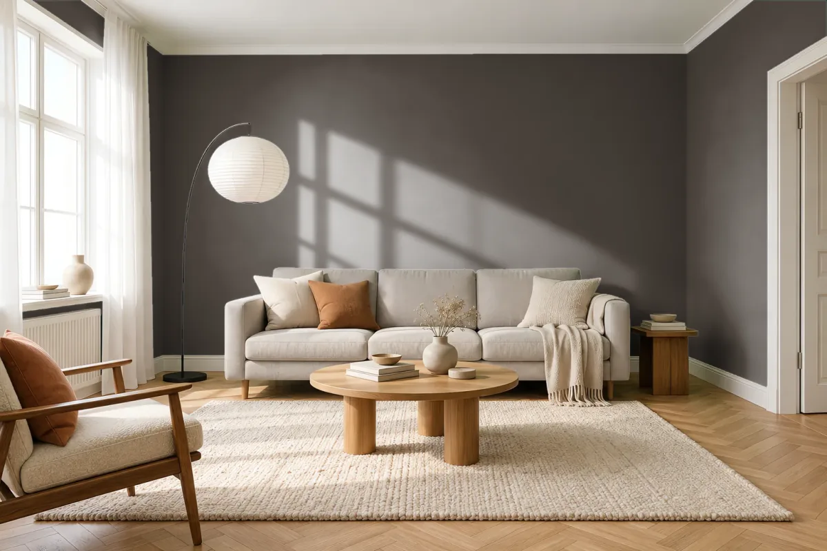 Краска PANTONE 19-0614 Wren — гостиная в скандинавском стиле