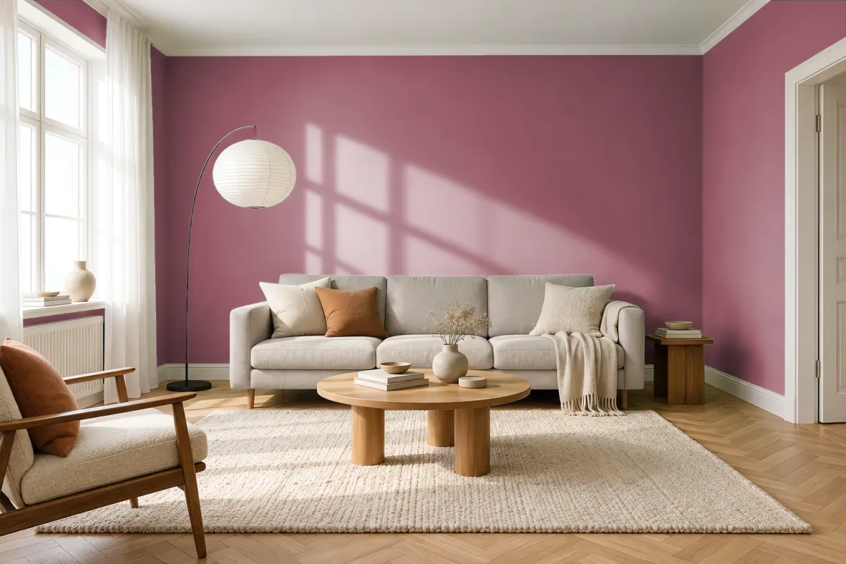 Краска PANTONE 696 C — гостиная в скандинавском стиле