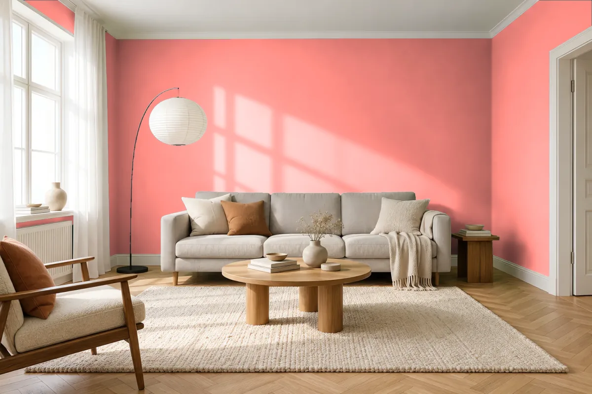 Краска PANTONE 170 C — гостиная в скандинавском стиле
